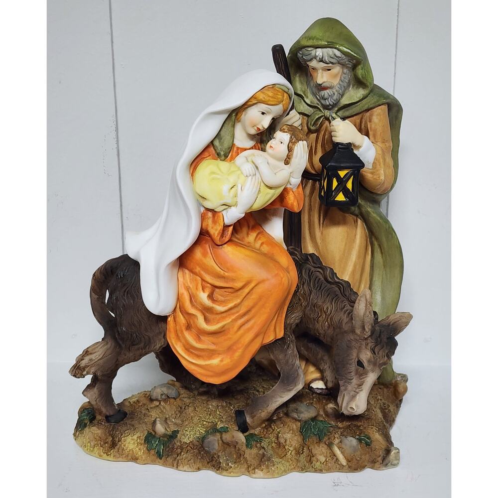 Vintage Holy Family Figurine Mary Joseph Baby Jesus Hand Painted 10.75" Heavy